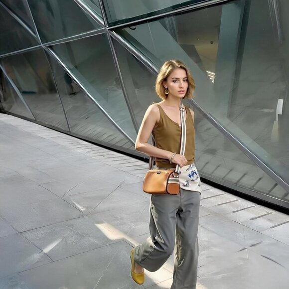 Trendy Medium Crossbody Purse in Full Grain Leather - Versatile & Stylish 8.8 in - Picture 2 of 5